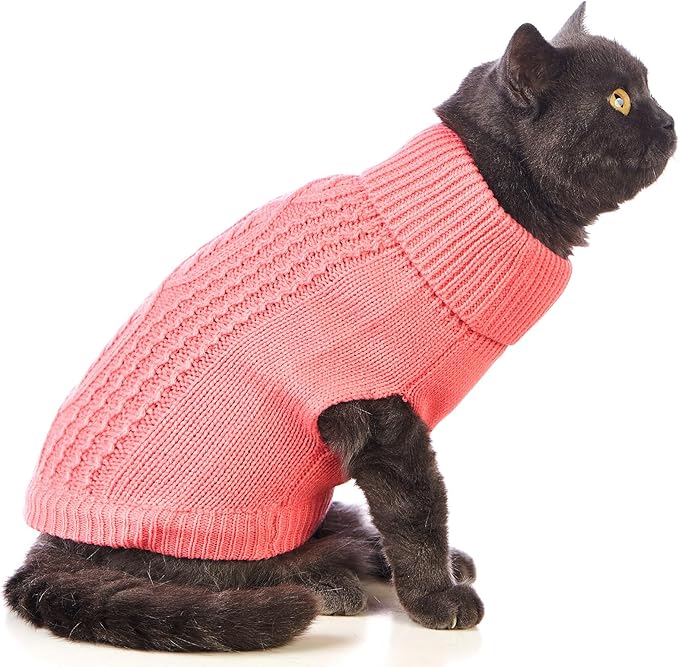 Stretchy Cat Sweater - 17 Colors & 6 Sizes | Snug Winter-Ready Knit for Boy/Girl Cats & Kittens(Pink, X-Small)