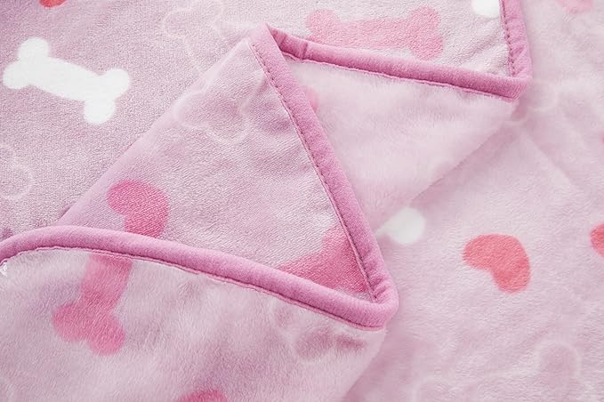 Allisandro Luxurious Dog Blanket, 350 GSM Super Fuzzy Microplush Fleece Pet Blankets for Small Medium Large Dogs and Cats, Pink Bone, 64 × 40 Inches