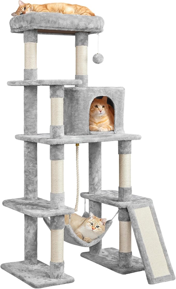 Yaheetech Cat Tree Tower 54in, Multi-Level Pet Stand Furniture with Extended Platform Hammock Scratching Posts Condo for Large Cats to Play and Sleep