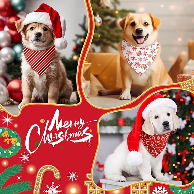 Abbylike 50 Pcs White and Red Dog Bandanas Bulk Polka Dots Stripes Snowflake Bandanas for Dog Triangle Kerchief Bibs Scarf for Pet Party Costume Photo Props Accessories, 25 Styles (25.6 x 17.7 x 17.7)
