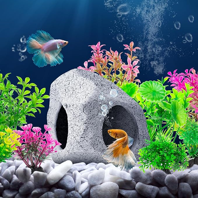 CousDUoBe 13Pcs Aquarium Hideaway Rock Cave Fish Tank Decorations quarium,Betta Toys Hideout Stones House,Safe and Non-Toxic Ceramic Fish Tank Ornaments