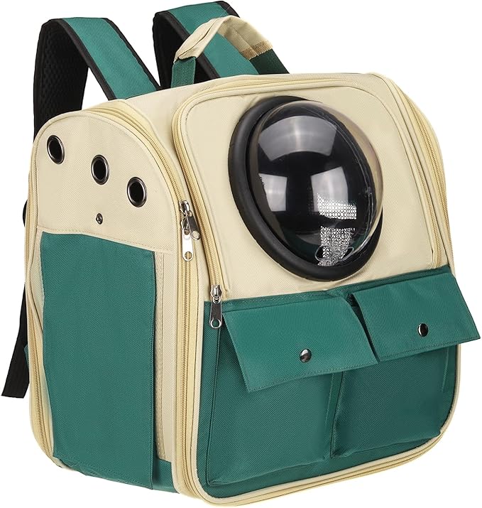 Pet Backpack Carrier, Portable and Ventilated, Oxford Cloth, Dogs Cats and Small Animals Travel Bag 12.99", (Khaki Green, 1 Pcs), Intended for Hiking/Camping/Traveling