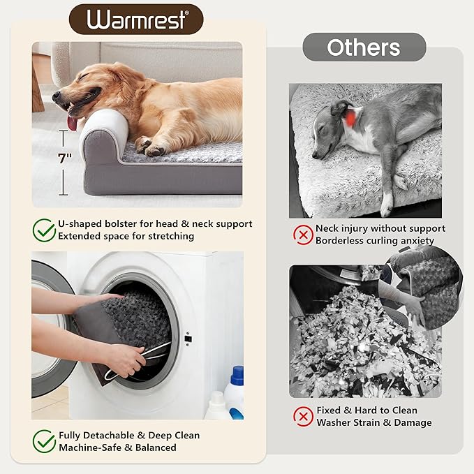 Large Dog Beds Large Sized Dogs 45x35x7 Inch, Orthopedic XXL XL Dog Bed for Medium Size Dogs, Big Waterproof Couch Sofa with Removable Washable Cover for Pet, Light Grey