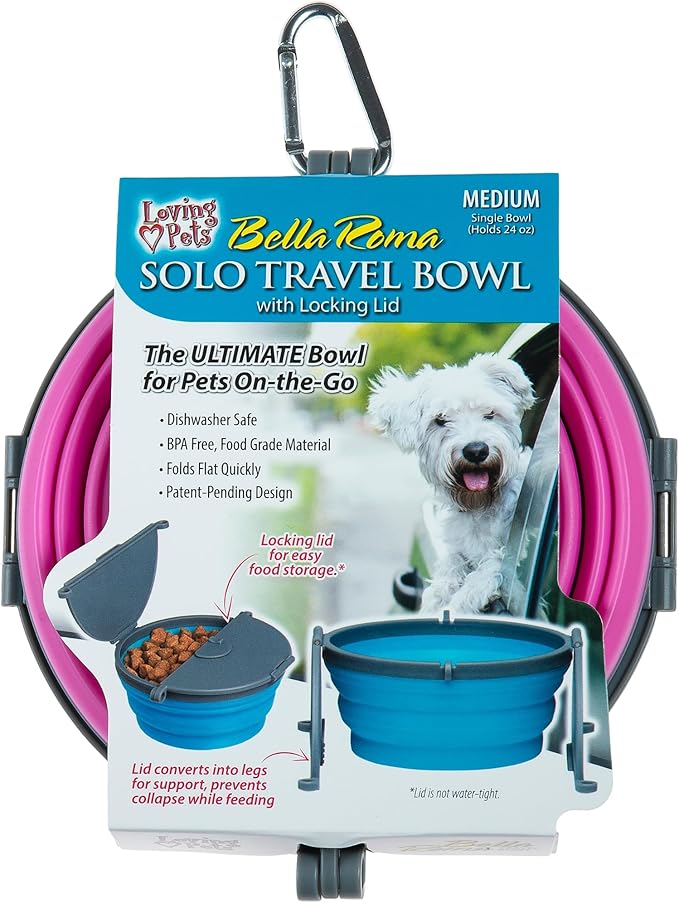 Loving Pets Bella Roma Collapsible Dog Bowls - Silicone Dog Bowls, Foldable Bowl, Puppy Essentials & Hiking Pet Supplies Great for Home & Travel (Pink, Medium)