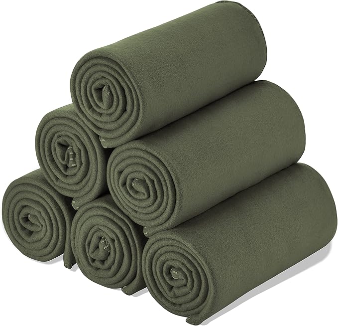 Fleece Throw Blanket Set Bulk for Travel Kids Outdoor Wedding Pet (Olive Green, Pack of 6 50x60 Inches)