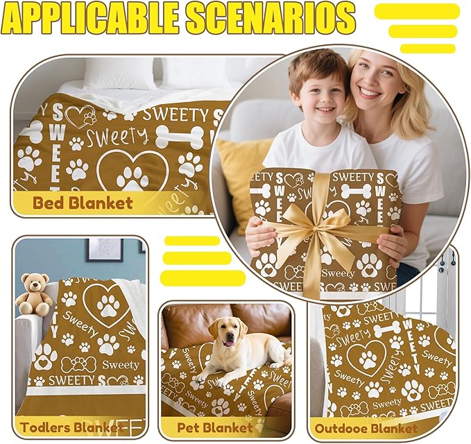 Personalized Paw Print Dog Blanket with Pet Name Face-Custom Puppy Blankets with Picture for Dogs-Customized Dog Memorial Throw Fleece Blanket-Loss of Pets Supplies Sympathy Gift for Bed Sofa Travel