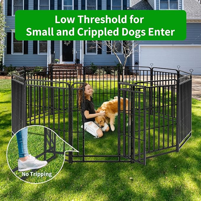 Heavy Duty Dog Playpen: 32 Steel Panels 47" Height, Square Steel Pipe with Reinforced Crossbars, 71FT 406 Sq.ft Portable Fence for Yard RV Camping, Snowy Black