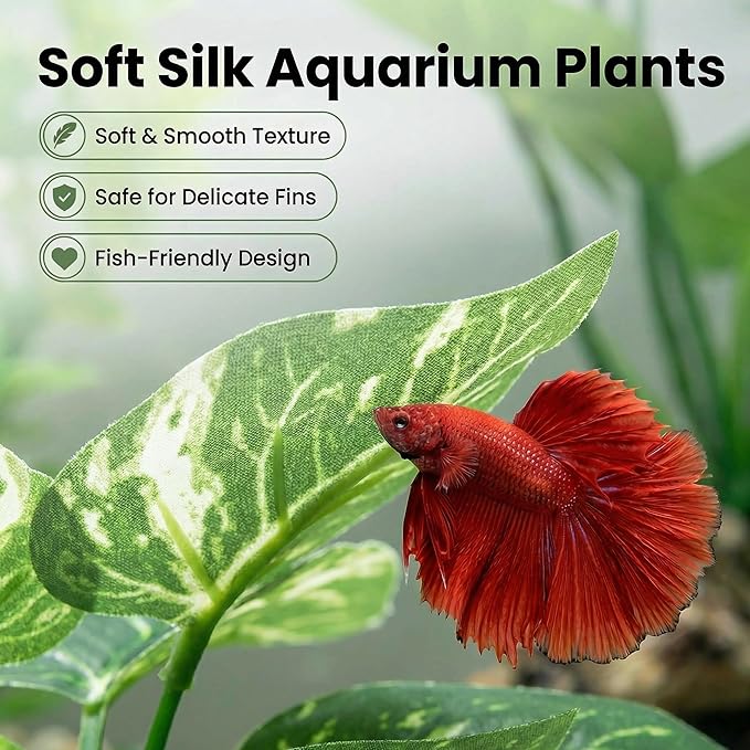 10-Pack Betta Fish Tank Decorations Silk Aquarium Plants for Aquarium Decor, Realistic Fish Tank Plants - Goldfish Tank, Reptile, Turtle Decorations Plants