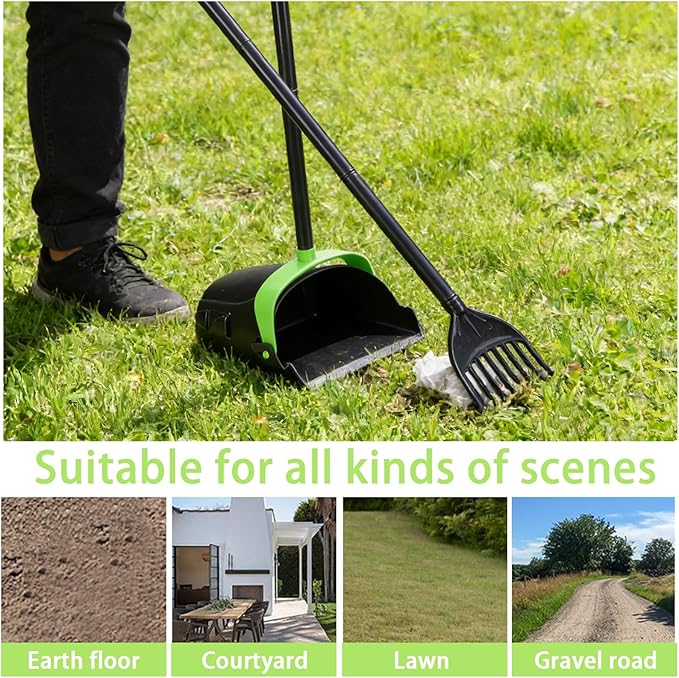 Geyecete Dog Pooper Scooper Long Handle Pooper Scooper Set Pooper for Dogs -Outdoor Cleanup Tool Foldable -Portable Pet Waste Pick Up Set