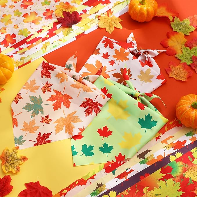 Chunful 100 Pieces Thanksgiving Dog Bandanas Bulk Fall Autumn Pet Bandanas for Small Large Dogs with Maple Leaves Patterns Triangle Scarf Bib Kerchief Set Costume Accessories (31.5 x 21.7 x 21.7)