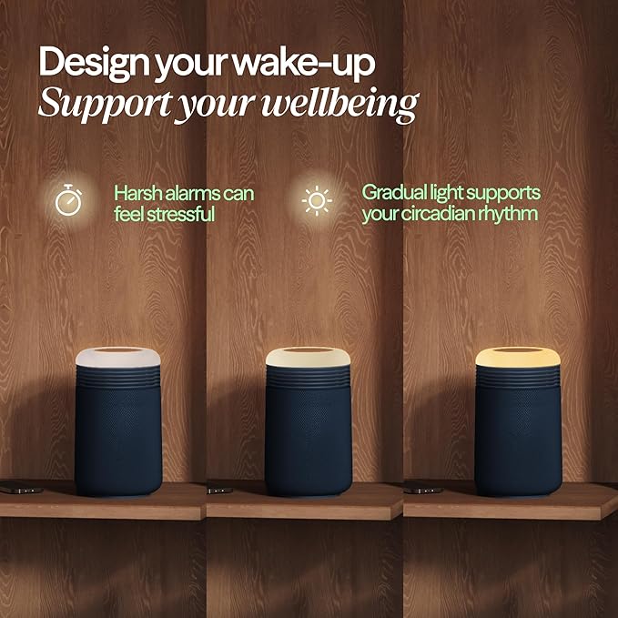 BLUEAIR Purifier for Bedroom - Mini Restful - Sunrise Clock with HEPASilent Filtration and Wake Up Light - Cleans Air and Supports Circadian Rhythm - USB-C and App Connectivity, Blue