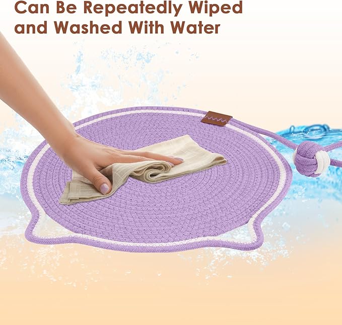 Cat Scratcher Mat, Natural Cotton Rope Cat Scratch Pad, 15.7'' Round Horizontal Floor Cat Scratching Pads for Indoor Cats, Cat Furniture Protector for Wall, Couch, Carpets, Sofas, Purple