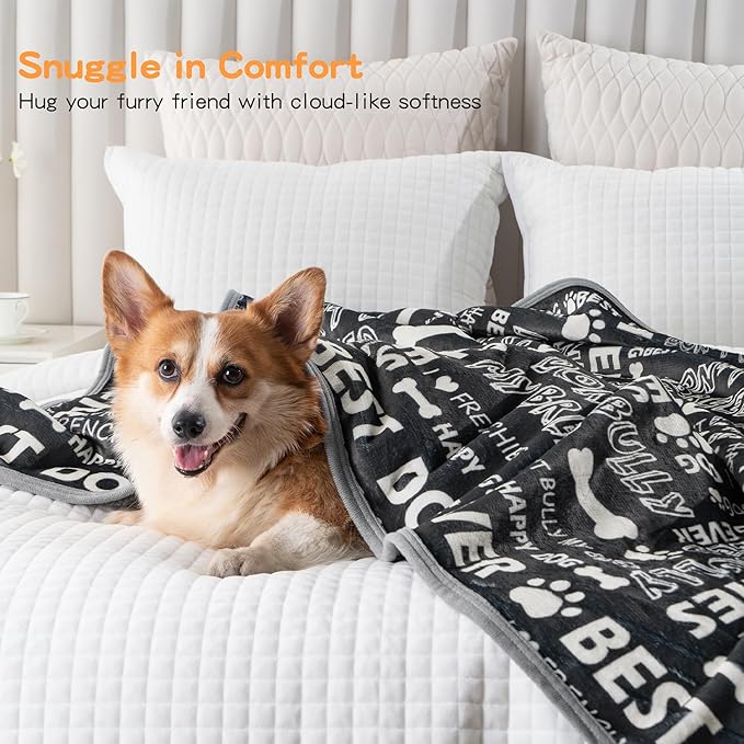 Waterproof Dog Blankets Pet Blanket 60"x80", Soft Fluffy Sofa Car Bed Protector, Reversible Sherpa Fleece Dog Blanket for Large Dogs (Letters)