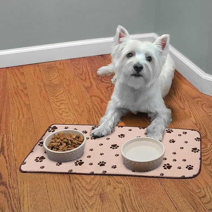 Kitchen Basics Microfiber Pet Bowl Feeding Mat, Anti-Skid and Absorbent, 10 Inch x 20 Inch