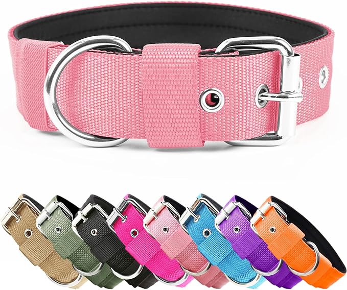 Heavy Duty Tactical Dog Collar - 1.5" Width Military Durable Thick Nylon with Adjustable Metal D Ring & Buckle Working Training K9 Collar for Medium Large Dogs (M(17"-20"), Pink)