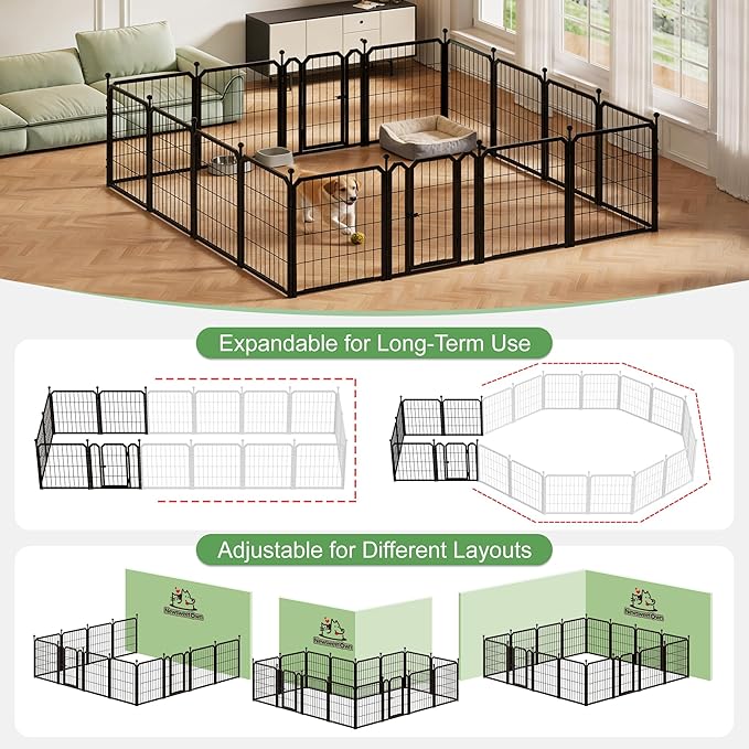 Dog Playpen for Indoor & Outdoor, 24 inch 8 Panels Metal Puppy Playpen for Puppies/Small Dogs, Portable Pet Fence for Yard, Camping, Travelling, Black