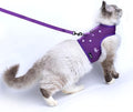 Kitty Harness and Leash for Walking Escape Proof Breathable Mesh Fabric, Purple, Small, Adjustable Cat Walking Jackets with DIY Beads, Padded Stylish Cat Vest