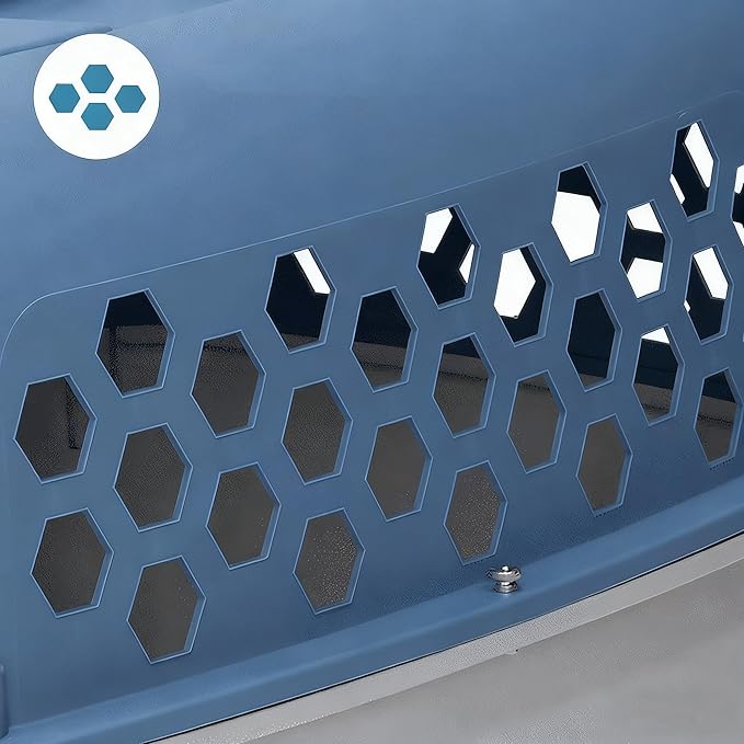 24" Pet Kennel Carrier for Small Dogs & Cats - Portable & Travel-Ready Two-Door (Top/Front Loading), Durable Blue Plastic