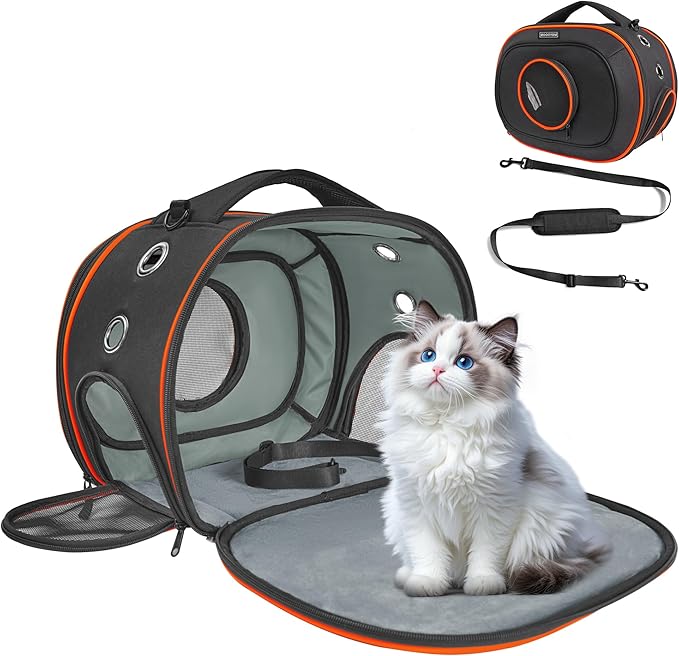 Airline Approved Cat Carrier 17" x 12.5" x 9", Fully Removable with Thick Double-Sided Padding, Breathable & Portable for Cats, Rabbits, Hamsters Under 12 lbs