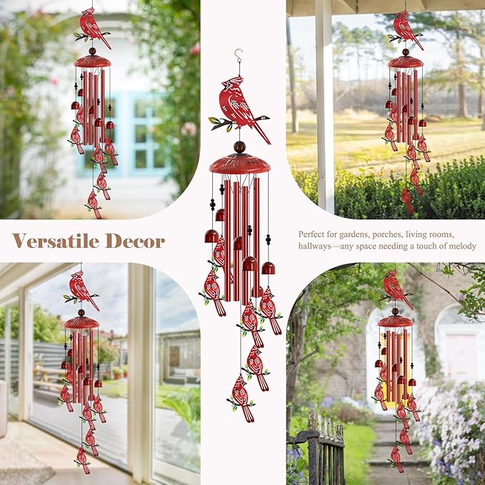 for Women Cardinal Wind Chimes for Outside, 35'' Metal Cardinal WindChimes Gifts for Women/Men, Decoration for Outdoor, Home, Garden, Patio, Backyard