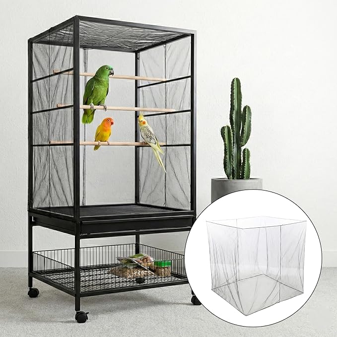 Large Bird Cage Seed Cather, Black Bird Cage Cover Universal Nylon Birdcage Net Elastic Band Skirt Seed Guard for Parrot Parakeet Macaw(118 * 31.5in/300 * 80cm)