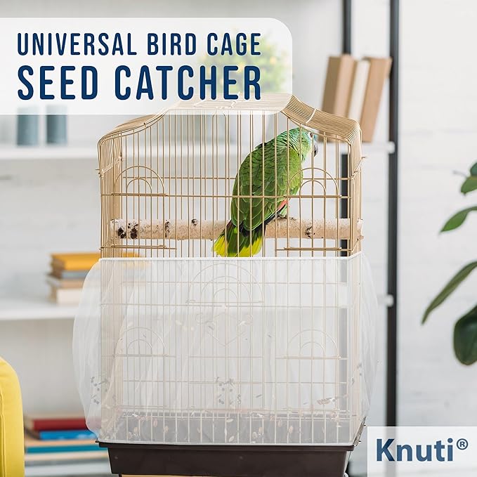 Universal Bird Cage Seed Catcher Universal Mesh Skirt Cover Stretchy Small Animal Cages Cover Pet Removable Durable Protector (White, Small)