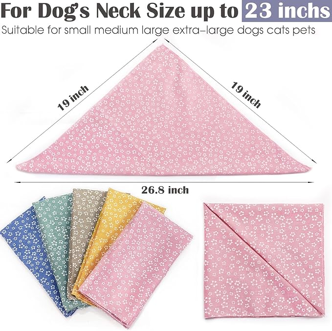 4PCS Spring Dog Bandanas Cat Birthday Cute Soft Cotton Puppy Scarfs Washable Daily Handkerchief Pink Green Blue Khaki Comfortable Gifts, Adjustable Accessories for Small Medium Large Girl Boy Pup Pet