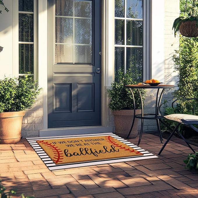 Tinideya 2 Pcs Baseball Door Mat Ballfield Welcome Non Slip Coir Mats Ballfield Theme Floor Layering Doormats Seasonal for Front Porch Entryway Decor(Baseball Theme)