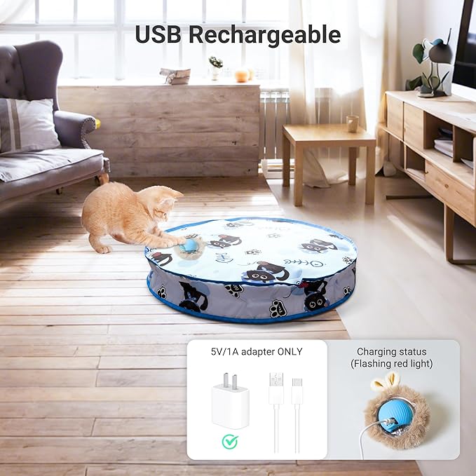 Interactive Cat Toys for Indoor Cats Automatic Motion Activated Moving Ball Hide and Seek Game for Indoor, Cat Balls with 28 Inch Play Mat