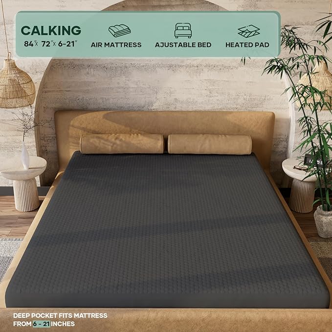 OhGeni 100% Waterproof Mattress Protector, California King-Gray, Fits 6"-20" Mattresses Deep Pocket, Cooling for Taller Person, Breathable Fitted Sheets, Soft Bed Cover, Noiseless, Machine Washable