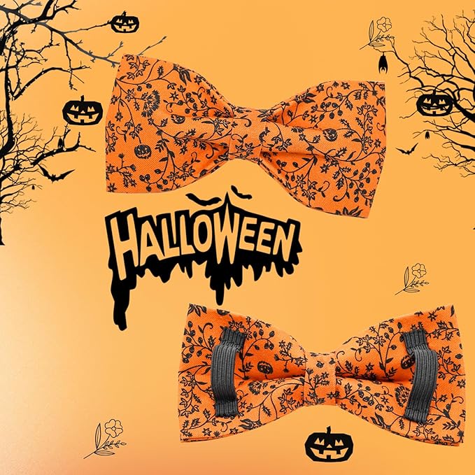 Halloween Dog Collar, Pet Collars Dog Bow Pumpkin Cute Cotton Dogs Collar Girl Boy Holiday Pet Dog Collar Gift Bow Dog Collars Soft Puppy Collar for Small Dogs