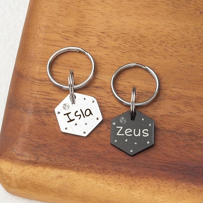 Anavia Small Size Dog Cat ID Tags, Small/XS Personalized Color Plated Stainless Steel Puppy Kitten Name Tags, Customized Engraved Nameplate Pet Collar Tag (Rainbow, Hexagon)