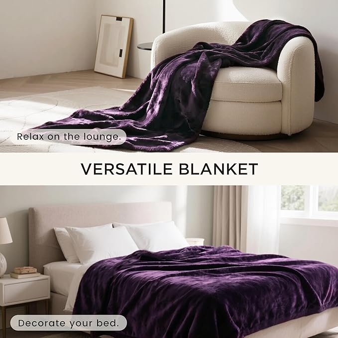 gogobunny Waterproof Bed Blanket, Reversible Sherpa Fleece Throw Blanket for Dog Puppy Cat, Furniture Cover Protects Bed Couch Sofa from Liquid Pee and Pet Fur (Dark Purple, 90x90 inches)