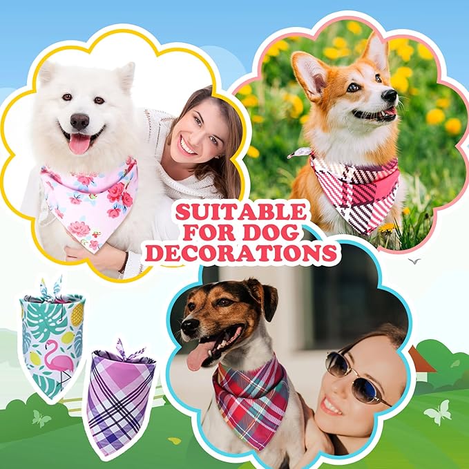 100 Pcs Plaid Dog Bandanas Bulk Pet Bibs Colorful Triangle Scarf Plaid Pet Bandanas for Medium Large Dogs Spring Summer Birthday Costume Decoration