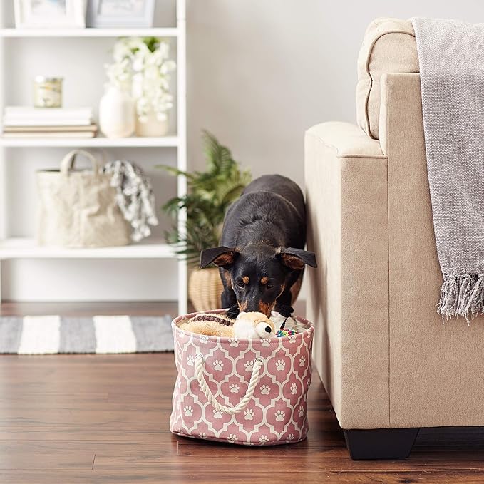 Bone Dry Pet Storage Collection Lattice Paw Print, Rose, Small Round