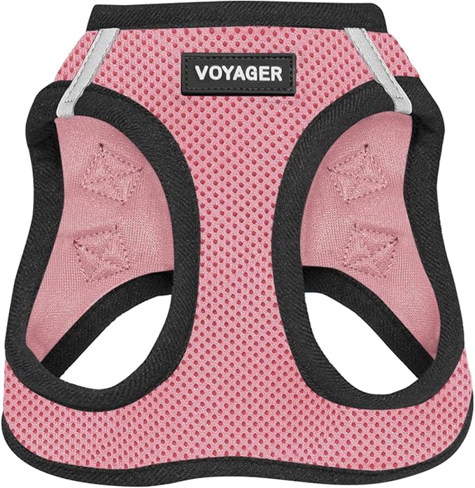 Best Pet Supplies - All Weather Mesh / Plush, Reflective, No Pull Harness for Small, Medium Dogs, Cats - Secure with Hook & Loop Fastener, Buckle, Double D-Rings - Pink/Black Trim, XL