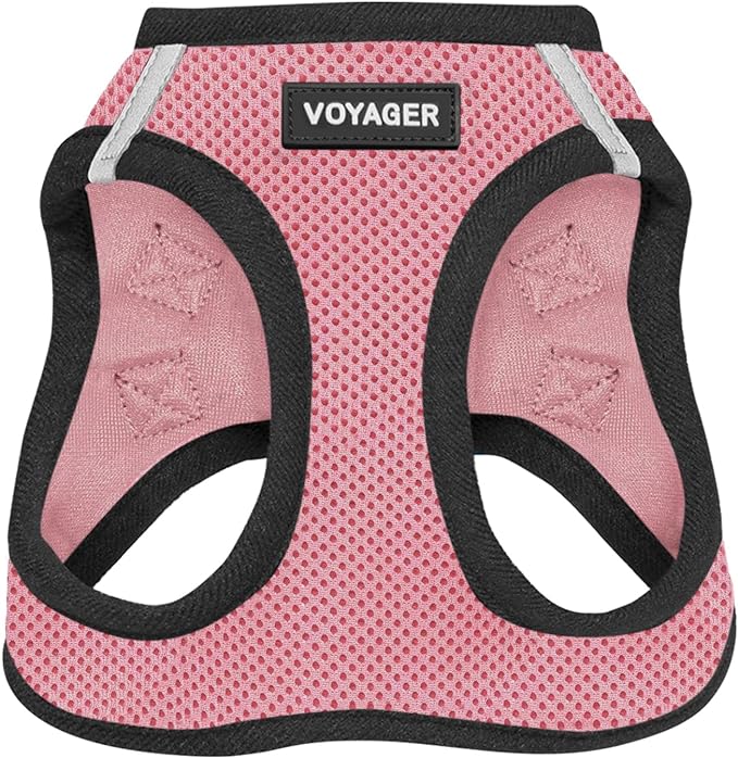Best Pet Supplies Voyager Step-in Air Harness - All Weather Mesh, Reflective, No Pull Harness for Dogs, Cats - Secure with Hook & Loop Fastener, Buckle, Double D-Rings - Pink/Black Trim, XXXS
