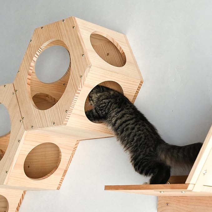 Cat Wall Shelves and Furniture Set with 3 Hexagon Shelves and 4 Z-Shaped Jump Platform (E)