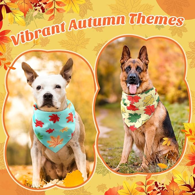 Chunful 100 Pieces Thanksgiving Dog Bandanas Bulk Fall Autumn Pet Bandanas for Small Large Dogs with Maple Leaves Patterns Triangle Scarf Bib Kerchief Set Costume Accessories (31.5 x 21.7 x 21.7)