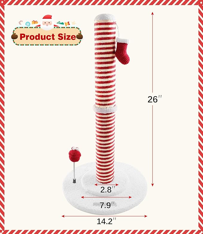 Christmas Cat Scratching Post,Christmas Cat Scratcher for Indoor Cats,Xmas Cat Tree Tower Activity Cat Play Center with Santa Danging Sock Toys and Gift Box