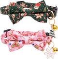 Faygarsle 2 Pack Christmas Cat Collars - Cute Holiday Collars with Bow Tie, Breakaway, Pink & Green, Winter, for Boy & Girl Cats