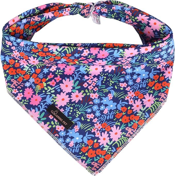 ARING PET Floral Dog Bandanas, Blue Pink Orange Flowers Pet Bandana Scarf Triangle Bibs for Puppy Small Medium Large Boy Girl Dogs Cats-L