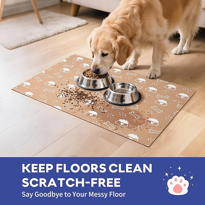 Cooyes Large Dog & Cat Food Mat 24"×36", Ultra-Absorbent Dog Bowl Mat for Food and Water, Pet Feeding Mat with Non-Slip Rubber Back, Pet Placemats with Water-Locking Bottom That Protects Floors