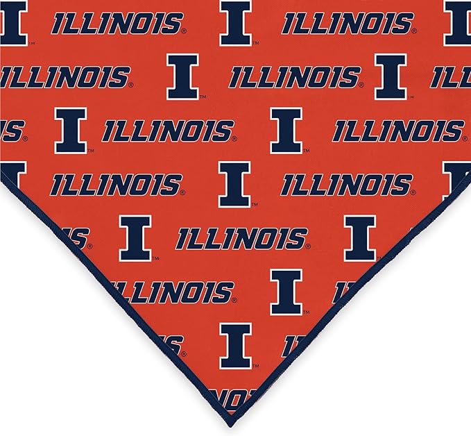 Illinois Fighting Illini Officially Licensed Bandana for Dogs and Cats | Fits Pets Great Gift Idea | Easy-to-Tie (Small, 13")