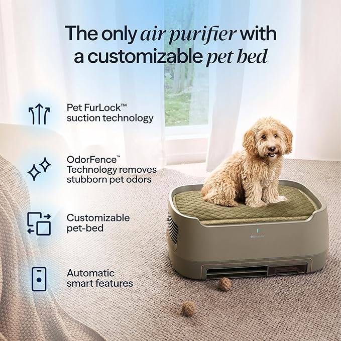 Blueair PetAir Air Purifier for Pets with Built-In Pet Bed, H13 True HEPA, 5-Stage Filtration, Smart Auto Mode, Removes Pet Dander, Hair, Odors & Allergens, Large Rooms up to 1300 sq ft