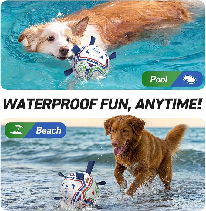 QDAN World Cup Soccer Ball for Dog, 8 Inch Dog Balls with Straps for Interactive, Tug and Training, Indoor Outdoor Toys for Medium & Large Dogs, 2026 Herding Ball