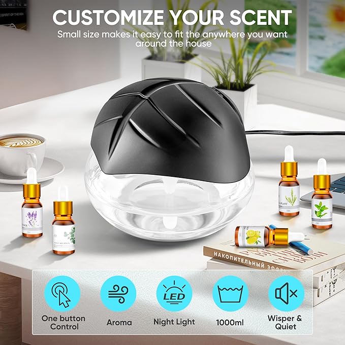 Water Based Air Purifier for Home with Essential Oil Diffuser and Humidifier Function, Rainbow Air Washer with LED Night Light, Freshener for Smoke and Pet Odors, Includes 6x10ml Essential Oils