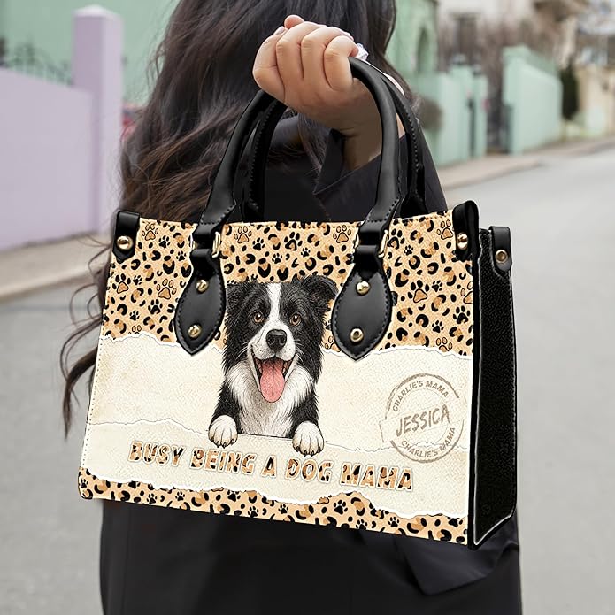 Personalized Pet Mom Leather Handbag – Custom Name Dog Cat Photo Purse, Pet Lover Gifts for Women, Christmas