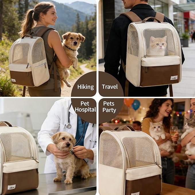 Cat Carrier Backpack,Steel Wire Frame More Stable,600D Wear-Resistant Oxford Fabric, Dog Carrier Cat Backpacks Suitable for Travel,Beige