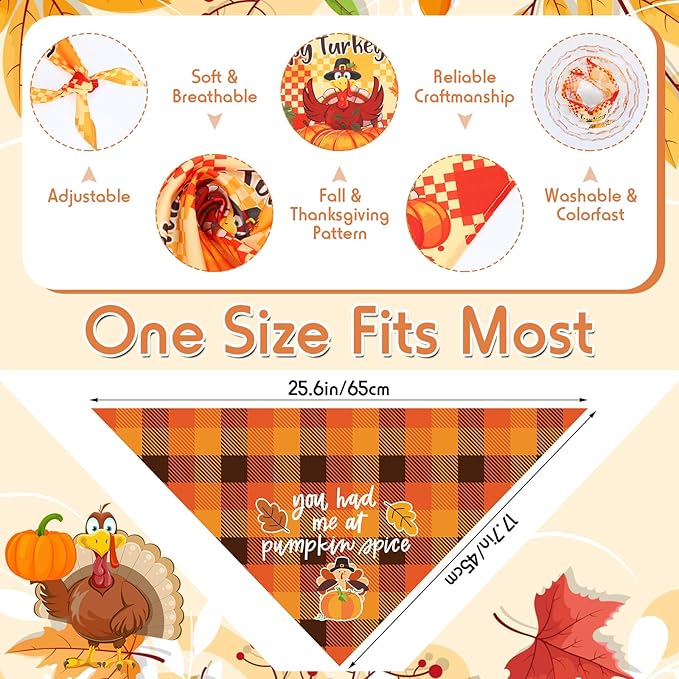 Sweetude 100 Pcs Fall Dog Bandanas Bulk Plaid Bandanas for Dog Autumn Thanksgiving Pet Scarf Bibs Adjustable Triangle Kerchief Grooming Supplies Pet Costume for Small Medium Large